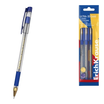Набор из 3 ручек шариковых ErichKrause ULTRA-30 Gold Stick&Grip Classic 0.7, Super Glide Technology,