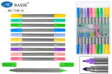 Фломастеры 2-сторонние. Набор 10 цв. "КОТИК" Pastel. 1mm и 3mm