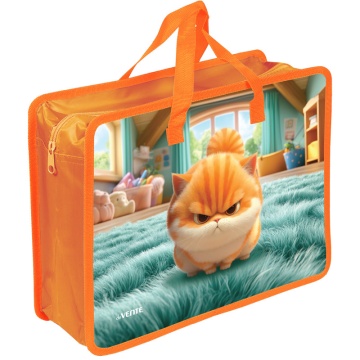 Папка А4 (335*260*100) с ручками, молния, пластик" Angry Cat"