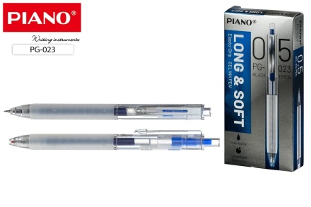 Ручка гелевая автоматич. PIANO LONG&SOFT. Прозр.корпус. Игольч.наконечник, 0,5 мм. Синяя