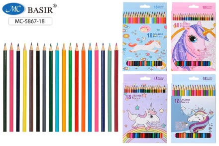 Карандаши цветные  "ЕДИНОРОГ"; деревянные, 18 цв.