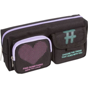 Пенал-косметичка (210*85*60) молния, ткань"Favorite List, карман обьемный,с кауч.аппликац.,на 50пр.
