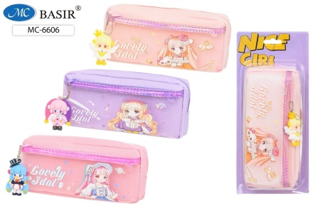 Пенал +брелок: "АНИМЕ"; ткань, два кармана на молнии, внешний карман из сетки, цветной с рис.