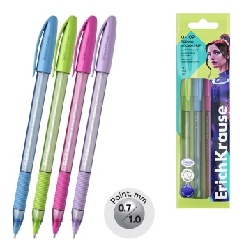 Набор из 4 ручек шариковых ErichKrause U-109 Stick&Grip Spring 0.7, Ultra Glide Technology, цвет чер