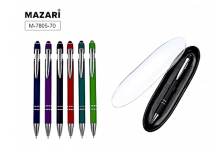 Ручка автомат. В футляре "Lines" шарик, 0,7 мм. Металл. Синяя, со стилусом