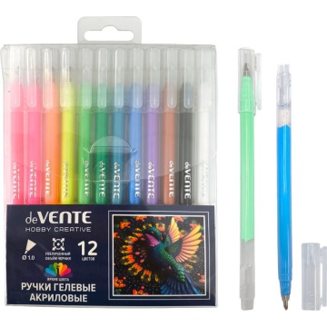 Набор гелевых акриловых ручек deVENTE 12цв. " HOBBY CREATIVE"  1мм, прозрачно-матовый корпус