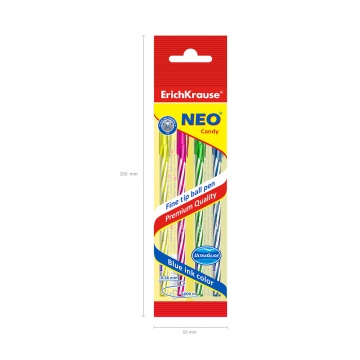 Набор из 4 ручек шариковых ErichKrause Neo Stick Candy 0.7, Super Glide Technology, цвет чернил син