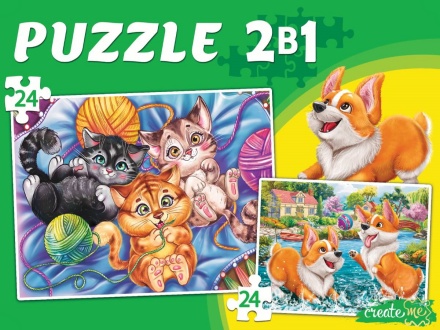 Пазлы 2в1 "Котята и щенки" Create me 24+24 дет.