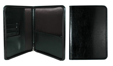 Папка деловая к/з А4 30мм 1 отделение Чёрная, на молнии, 2 кармана под визитки и ручки