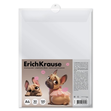 Бумага для рисования в пластиковой папке ErichKrause Frenchie, А4, 30 листов