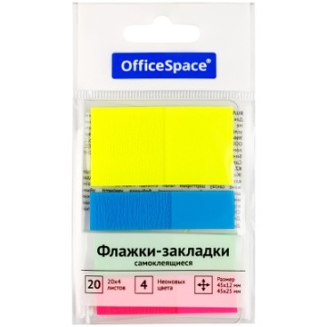 Закладки-Флажки OfficeSpace, 45*12мм* 3цв.,+ 45*25мм* 1цв., по 20л., неоновые цвета, европодвес(314712)