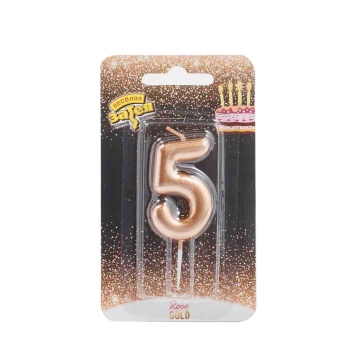 Свеча-цифра "5" Розовое золото, 4,5см.