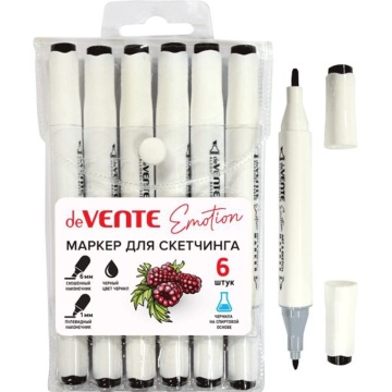 Маркер для скетчинга пулевидн. deVENTE. Emotion" Черный двусторон., 1,0-6,0мм