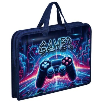 Папка А4 (340*245*40) с ручками, молния, пластик "Неоновый джойстик"