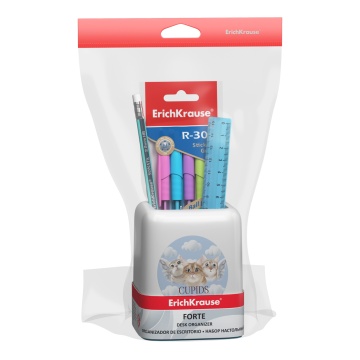 Набор настольный пластиковый ErichKrause Forte, Cupids, белый с голубой вставкой