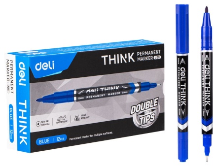 Маркер перманентный двухсторонний  1мм и 5мм , синий