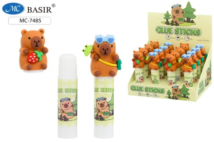 Клей-карандаш: детский "КАПИБАРА"; цветной пластиковый корпус с выдвигающимся стержнем, прорезиненный колпачок в виде фигурки капибары , 9 гр.