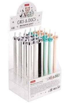 Карандаш механический Hatber "Cats&Dogs" 0,5мм, с ластиком, ассорти