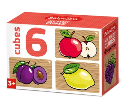 Кубики пластиковые  6шт "Фрукты" ТМ Baby Toys напечатанный рисунок 3+