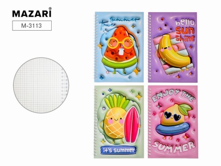 Блокнот в клетку. 58 л. 14,5*21 см. Fruits. Обложка картон. Плотн. 70 г.м2, 4 дизайна ассорти