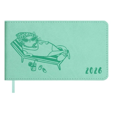 Планинг дат. 2026г 150*87мм 64л., кожзам., мягк.пер. "Виннер мятный" ляссе