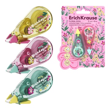 Набор из 2 корректирующих лент ErichKrause Floral Soul с печатью на корпусе, 5мм х 6м, ассорти (в бл