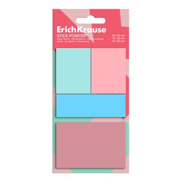 Клейкие закладки пластиковые ErichKrause Stick Pointer 38x50 мм, 76x25 мм, 76x50 мм, 80 листов, 4 цв