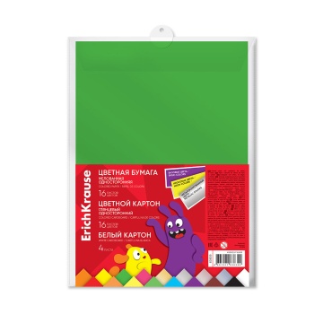 Набор цв. бум.мелованной и цв. и бел. карт. глянц. в пласт.папке ErichKrause Jolly Friends, А4, 36л.