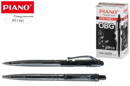 Ручка шариковая автоматич. PIANO. На масляной основе. Боковой отжим. 0,8 мм. Корпус черный с блёстами. Чёрная