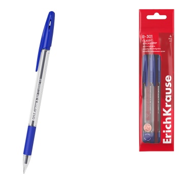 Набор из 4 ручек шариковых ErichKrause R-301 Stick&Grip Classic 1.0, цвет чернил синий (в пакете)