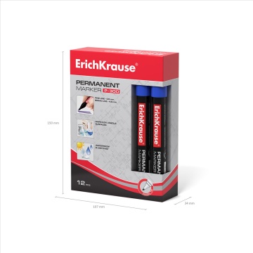 Перманентный маркер ErichKrause P-300, цвет чернил синий (в коробке по 12 шт.)