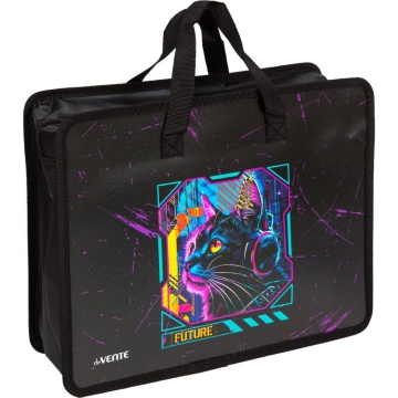 Папка А4 (335*260*100) с ручками, молния, пластик" Label. Cyber Cat"