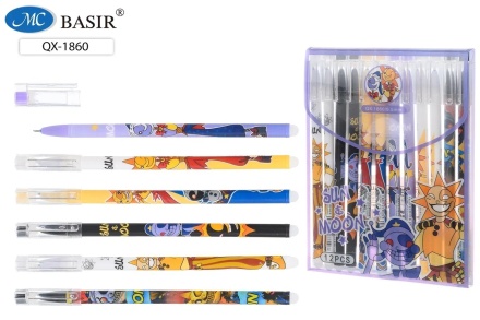 Ручка гелевая стираемая. "Луна и солнце" цветной с рисунком корпус, в ассортименте. Толщ пиш.узла 0,5 мм. В пластиковом блистере. Синяя