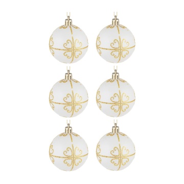 Набор елочных шаров  6 см, 6 шт., белый с золотом, пластик