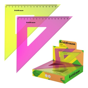 Угольник пластиковый ErichKrause Neon, 45/16см, ассорти (в коробке-дисплее по 30 шт)