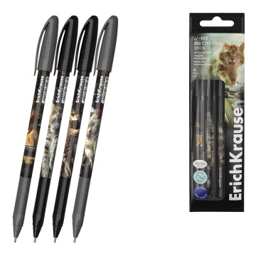 Набор из 4 ручек шариковых ErichKrause U-108 Stick Big City Cats 1.0, Ultra Glide Technology, цвет ч