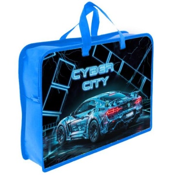 Папка А4 (340*245*75) с ручками, молния, пластик "Cyber city"