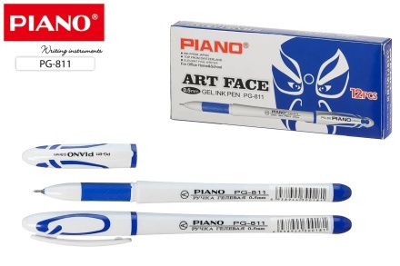 Ручка гелевая Piano ART FACE. Белый корпус, цв.держатель, игольч.наконечник, 0,5 мм. Синяя