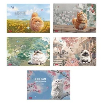 Альбом А4 24л скоба "Пухляши" пл. 100 гр/м, 5диз.в блоке, мат.лам., тисн.