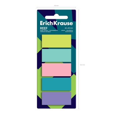 Клейкие закладки пластиковые ErichKrause Reef, 45x20 мм, 100 листов, 5 цветов