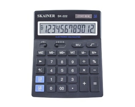 Калькулятор  12 разр. Skainer  настольный проф., двойное питание, черный SK-222  (SDC-888 ТII)