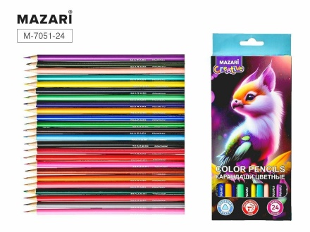 Карандаши цветные деревянные FANTASY, 24 цв., трёхгранный корпус,d грифеля=2,65 мм, картонная упаковка с европодвесом