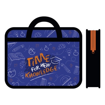 Папка А4 (330*260*75) с ручками, молния, пластик "Time to study"