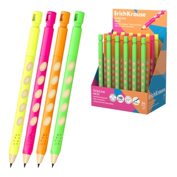 Карандаш механический ErichKrause GripLine Neon 2.0 мм, с точилкой, HB (в вертикальном дисплее по 24