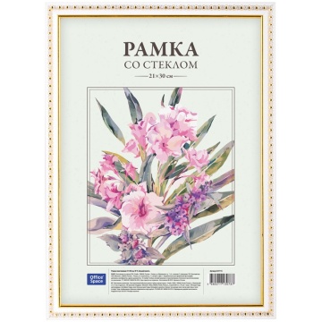 Фоторамка пластиковая 21*30см, № 9, белый.золото,стекло