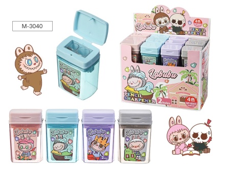 Точилка пластик.с контейнером. ЗУБАСТИК (Лабубу), 2 отверстия, 4 дизайна