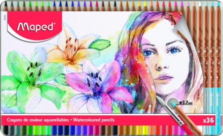 Карандаши цвет. акварельные 36цв  Maped  Artist, с кисточкой, в мет.коробке