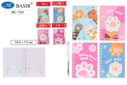 Блокнот+авторучка, детский. "Лапки". 10,5*7,5 см. 40 л. Линия, с иллюстр. Двойная евроспираль. Яркая обложка с рисунком.