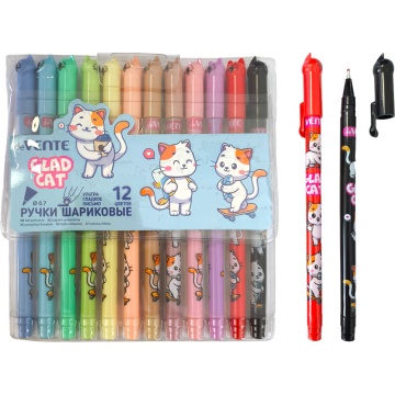 Набор ручек шар. deVENTE.Glad cat".12цв, 0,7мм, колпачок в виде кошечки, блистер