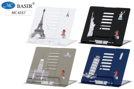 Подставка для книг: "ДОСТОПРИМЕЧАТЕЛЬНОСТИ МИРА"; металлическая, цветная с рисунком, размер 22,5*21 см.